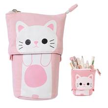 Novo 1pc caso de lápis de lona gato dos desenhos animados telescópica saco com zíper caixa de papelaria organizador caneta bolsa pouch pouch pouch pouch 2024 - compre barato