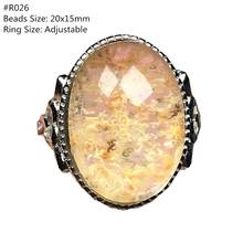 Anillo de cuarzo fantasma Natural para hombre, mujer y hombre, cuentas ovaladas de cristal, anillo ajustable de plata para jardín AAAAA 2024 - compra barato