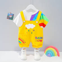 LZH/комплекты одежды для маленьких мальчиков и девочек 2021 г. Летняя одежда для маленьких девочек Повседневная футболка + комбинезон комплект из 2 предметов детская одежда 2024 - купить недорого
