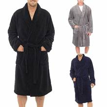 2020 Hot Sale Men Solid Color Fleece Robe Winter Warm Waistband Male Shawl Collar Bathrobe Sleepwear Men Sexy Winter Robes 2024 - buy cheap