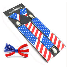 Conjunto de chaveiro com suspensório de bandeira americana, eua, homens, 3.5cm de largura, gravata borboleta, suspensórios de casamento, calças, presente para calças 2024 - compre barato