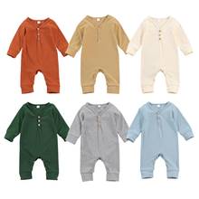 Baby Boy Girl Warm Long Sleeves Solid   Cotton Romper V-Neck Button Jumpsuit Clothes Casual Outfits 2024 - buy cheap