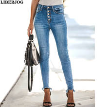 LIBERJOG Women Blue Jeans Elastic Row Buckle Slim Denim Pencil Pants Cotton Female Plus Size Spring Autumn Casual Skinny Fashion 2024 - buy cheap