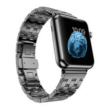 Металлический ремешок из нержавеющей стали для iwatch Apple Watch Series 5 4 3 2 38 мм 42 мм 40 мм 44 мм Оригинальный Роскошный брендовый черный браслет 2024 - купить недорого