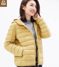 Youpin casaco feminino de penas com capuz, jaqueta slim leve com capuz, pato branco, armazenamento de calor infravermelho, colarinho colorido, moda feminina 90% 2024 - compre barato