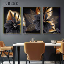 Pintura abstracta de lujo para pared, cuadro en lienzo con hojas y flores para sala de estar, arte de pared, póster de cobre Negro Nórdico 2024 - compra barato