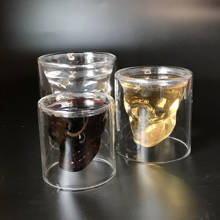 Pirates crânio parede dupla copos de café vidro transparente cerveja vinho drinkware 2024 - compre barato