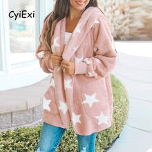 CyiExi Women Wool Overcoat Warm Scatter Star Fuzzy Coat Soft Fleece Hooded Faux Fur Coat Long Sleeve Cardigan Female Outwear XXL 2024 - buy cheap