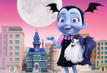 7x5ft  Vampirina Vampire Pink Girl Sky White Moon Palace City Custom Photo Studio Background Backdrop Vinyl Banner 220cm x 150cm 2024 - buy cheap