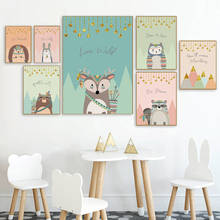 Tribal floresta animal cartaz do berçário lona arte da parede impressão raposa coruja urso pintura nordic crianças decoração imagem quarto decoração 2024 - compre barato