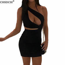 CHSDCSI One Shoulder Nightclub Bodycon Club Mini Sexy Dress Summer Hollow Solid Backless Sundress Party White Black Vestidos 2024 - buy cheap