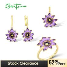 SANTUZZA 925 Sterling Silver Jewelry Set For Women Elegant Purple Brown Enamel Flower Pendant Earrings Ring Fine Jewelry Gift 2024 - buy cheap