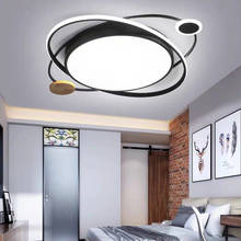 Modern Led Rodada Luz de Teto com 2 Abajures Anel Candeeiros de teto Regulável Preto com Controle Remoto para Sala de estar Quarto Cozinha Banheiro 2024 - compre barato