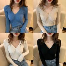 Female Women Pullovers Knitted Sweater V-Neck 2020 Autumn Winter Spring Fashion Sexy Elegant Slim Ladies Sweaters Tops JW9204 2024 - buy cheap