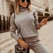 Autumn winter Women sweater suits Knitted tracksuit Warm Twist turtleneck pullovers and long pants for female knitted customs 2024 - buy cheap