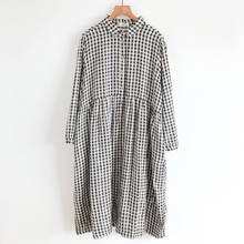 Lamroad vestido de manga comprida, vestido casual macio para meninas, xadrez solto com fio de algodão para primavera, 2021 2024 - compre barato
