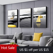 Modern Landscape Black Yellow Stone Boat Deer Wall Art Canvas Painting Nordic Print Wall Pictures Posters Aesthetic Room Decor 2024 - buy cheap