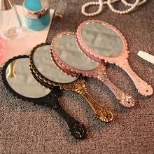 Mini Hand Held Mirror Portable Vintage Mirror Makeup Mirror Old Fashion ABS Comfy Oval Round Cosmetic with Handle for Gift 2024 - buy cheap