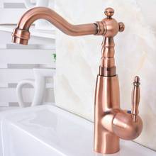 Antique Red Copper Basin Faucets Deck Mounted Bathroom Sink Mixer Deck Faucet Rotate Single Handle Hot And Cold Water Mixer Taps 2024 - buy cheap