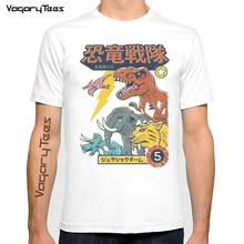Camiseta de manga curta, camiseta de manga curta do retalho, estampa de dinossauro fofo, estilo harajuku vintage 2024 - compre barato