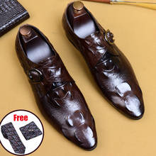 Phenkang mens formal shoes genuine leather oxford shoes for men black 2020 crocodile dress wedding shoes laces leather brogues 2024 - купить недорого