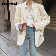 Seoulish New 2021 White Casual Single Breasted Women's Blazers Pockets Female Formal Jackets Elegant Loose Outerwear Tops Spring 2024 - buy cheap