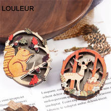 Squirrel Cute Elk Christmas Brooch Pins for Women Child Cartoon Animal Jewelry Wooden Collar Pin Christmas Party Christmas Gift 2024 - buy cheap