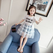 Summer Casual Girls Sundress Letters Pattern Short Sleeve T-shirt Dress Mesh Layered Dress Kids Toddler 2024 - buy cheap