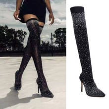 Rhinestones Over the Knee High Boots Fashion Shoes Women Crystals Female Long Boots Stretch Fabric Sock Boots Bling botas mujer 2024 - buy cheap