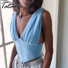 Sexy espartilho topos para desgastar mulher azul com decote em v cabresto pescoço superior verão cinta espartilho tank top para streetwear feminino vintage 2021 2024 - compre barato