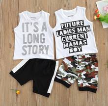 2Pcs Baby Boy Summer Outfits Casual Letter Print Sleeveless T-Shirt Shorts Set Casual Children's Set 2024 - buy cheap