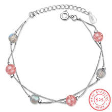 Pulseras de doble capa para mujer, pulsera de plata 925 con piedra lunar Natural y cristal de fresa rosa, amuleto de la suerte, YBR097 2024 - compra barato