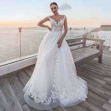 Wedding Dress Tulle O-Neck A-Line Full Lace Appliques Sleeveless Backless Floor Length Puffy Vestido De Noiva Bridal Gowns 2021 2024 - buy cheap