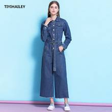 TIYIHAILEY Free Shipping Long Sleeve Women Denim Jumpsuit Rompers S-2XL Spring And Autumn Trousers Belt Ankle Length Wide Leg 2024 - buy cheap