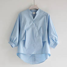 Женская блузка и рубашки с v-образным вырезом, свободная офисная рубашка с рукавами-фонариками, верхняя одежда, Новинка лета 2020 2024 - купить недорого