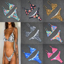 Conjunto de Bikini de dos piezas para mujer, traje de baño Sexy con lazo de Color, bañador teñido de leopardo, ropa de playa 2021 2024 - compra barato