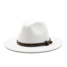 New Wide Brim White Fedora Hat For Women Wool Felt Hats For Men Fall Winter Panama Gamble Jazz Cap Black white Leopard belt cap 2024 - buy cheap