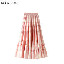 Модная женская шифоновая юбка с высокой талией и бахромой, длинная Милая элегантная розовая юбка для девочек, летняя плиссированная многоярусная юбка в Корейском стиле 2024 - купить недорого