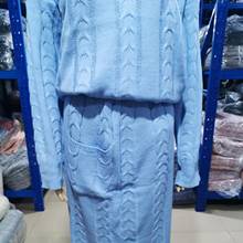 Conjunto de duas peças blusa e saia de malha, vestimenta feminina quente de manga comprida para outono e inverno 2024 - compre barato