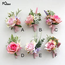 Meldel Faux Flore Groom Boutonniere Pin Ribbon Wedding Corsage Bracelet Flower Silk Rose Wedding Planner Marriage Corsage Brooch 2024 - buy cheap