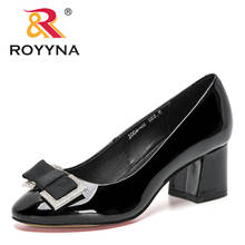 ROYYNA 2021 New Designers Thick Heel Ladies Pumps Genuine Leather Round Toe Party Handmade Shoes Women Office Shoes Feminimo 2024 - buy cheap