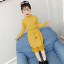 Girls Trendy Lace Embroidered Spliced Knitted Princess Dresses Fall Winter New Children Long Kniting Sweaters Kids Knitwear B393 2024 - buy cheap