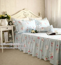 Falda de cama de algodón puro con encaje y hojas de loto, ropa de cama cómoda, versión coreana del jardín, azul, amor, para el hogar 2024 - compra barato