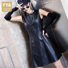 Sexy Ladies Blackless Sleeveless Tank Dress Party Night Clubwear A Line Sheepskin Real Leather Mini Dresses Women Slim Fit Dress 2024 - buy cheap