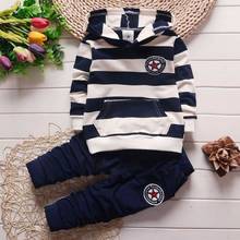 Autumn New Children Baby Boys And Girls  Hooded Long-Sleeve Striped Sweater + Trousers Pants 2Pcs Suit 0-4Y 2024 - buy cheap