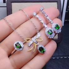 Lovely bowknot Natural green diopside gem S925 silver ring Necklace earrings natural gemstone Jewelry Set girl party jewelry 2024 - buy cheap
