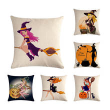 Happy Halloween Night Cat Witch Series  Throw Pillow Cover Cushion Case print Pillow Cover Cushion Cover 2024 - buy cheap