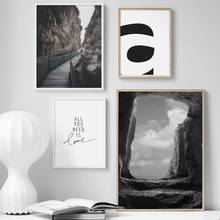 Arte de pared con letras de camino de montaña, pintura en lienzo de paisaje nórdico, carteles e impresiones, imágenes de pared para decoración de sala de estar 2024 - compra barato