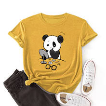 Футболка женская хлопковая с коротким рукавом, винтажный топ с забавным мультяшным принтом милой панды, в стиле Харадзюку, на лето 2024 - купить недорого