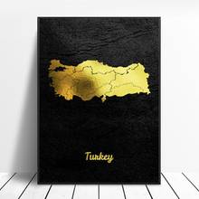 Mapa dourado arte turquia tela cartaz decoração do lar pintura sem moldura 2024 - compre barato